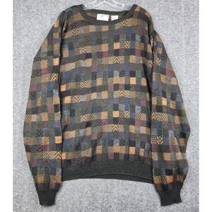 Farah Sweater Mens 2XL Olive Multi Patchwork Textured Knit Crewneck WLM6006
